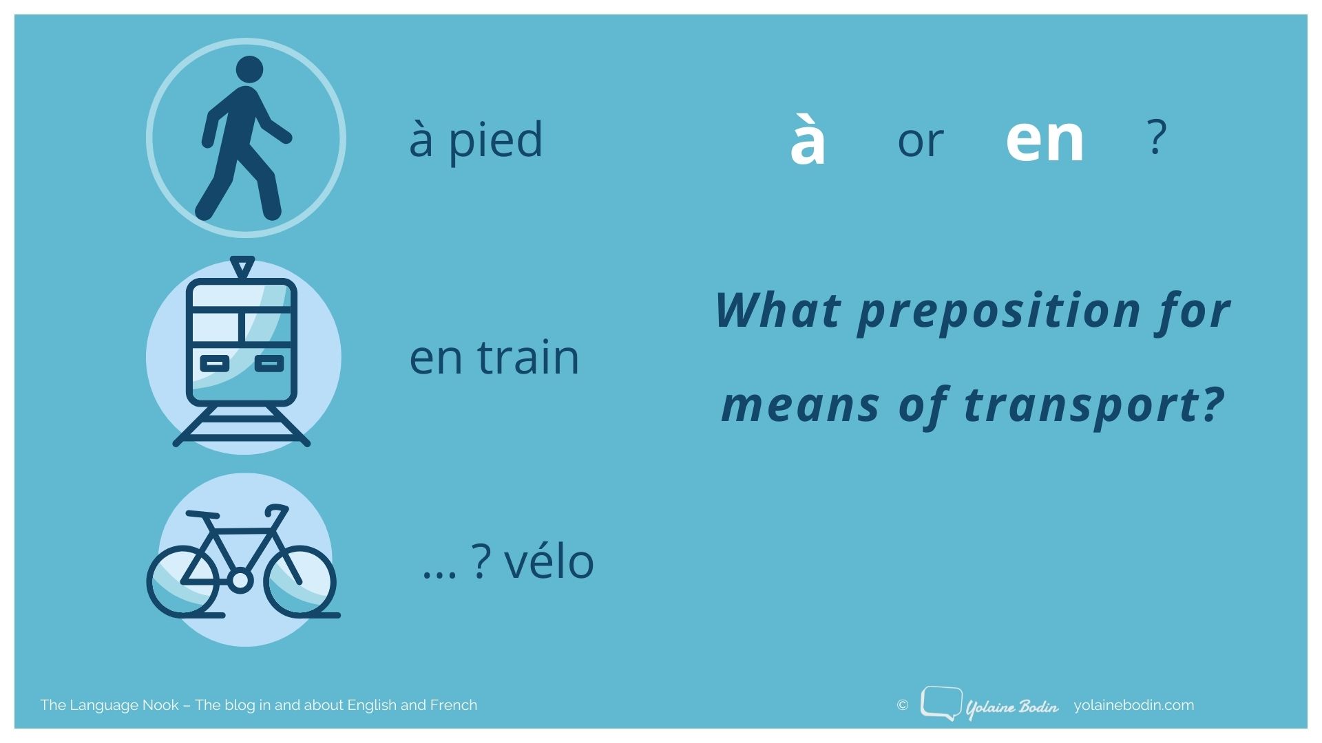 Blog post illustration about French prepositions with means of transport for The Language Nook